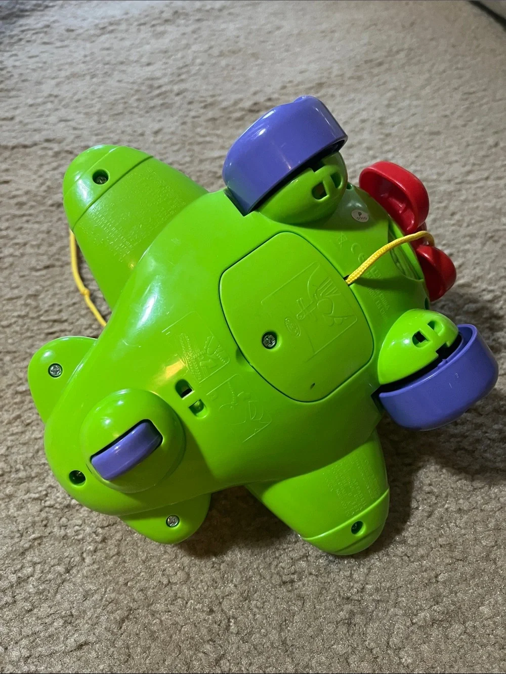 Interactive White Pull-Along Learning Airplane Toy with Colorful Buttons